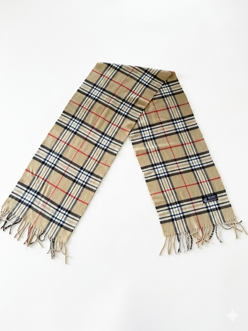 Plaid Cashmere Blend Italy Design VTG Inspired Scarf Tan/Red Check Soft Fringe